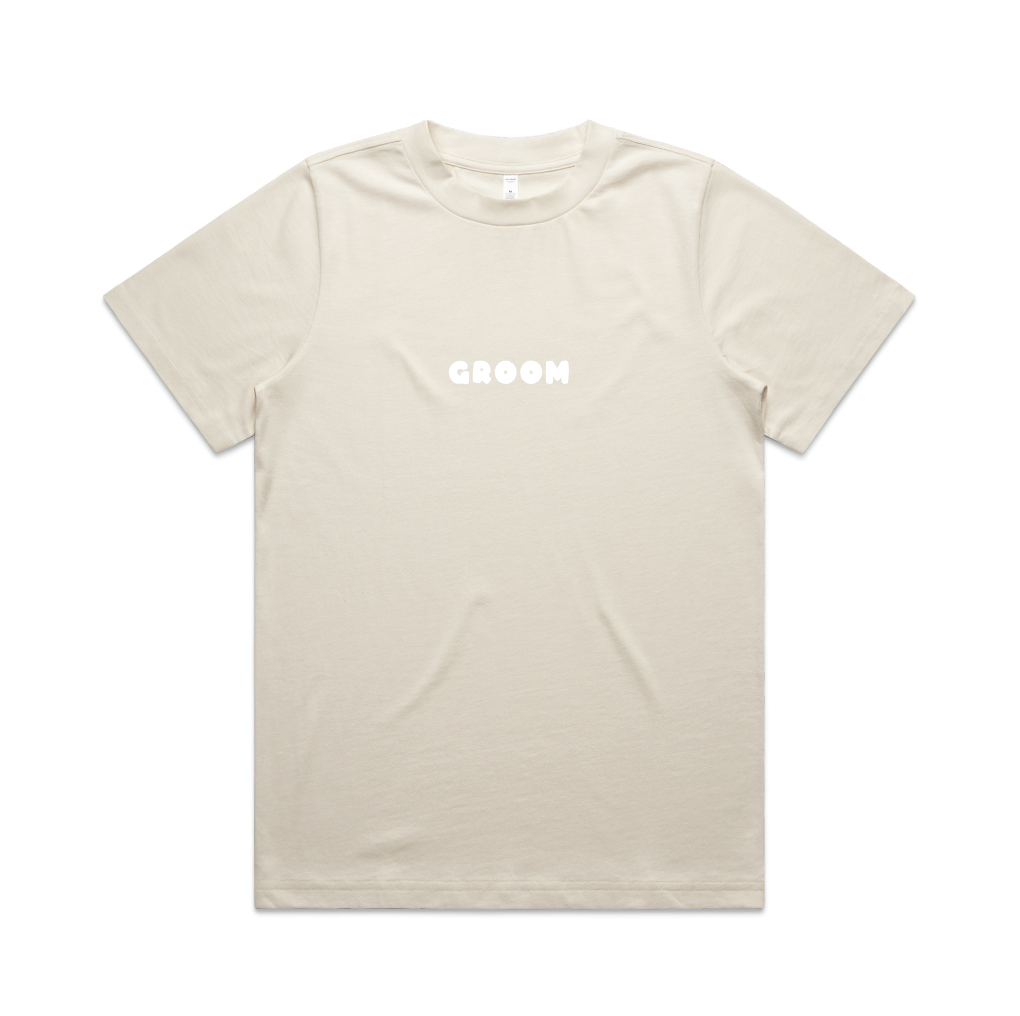 Here Comes The Groom Tee | White on Ecru