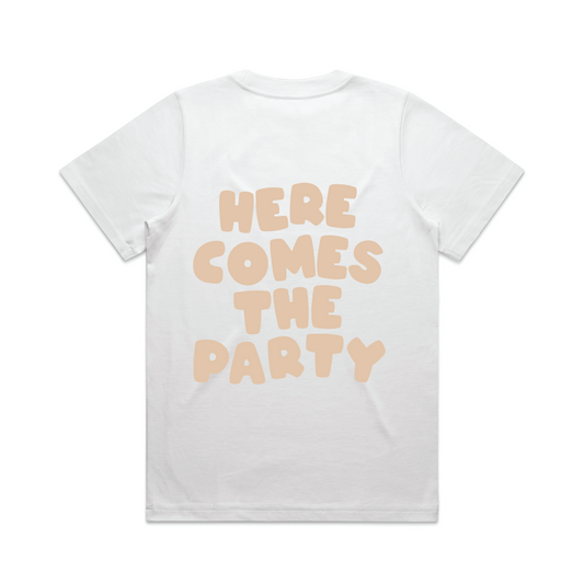 Here Comes The Party Tee | Beige on White