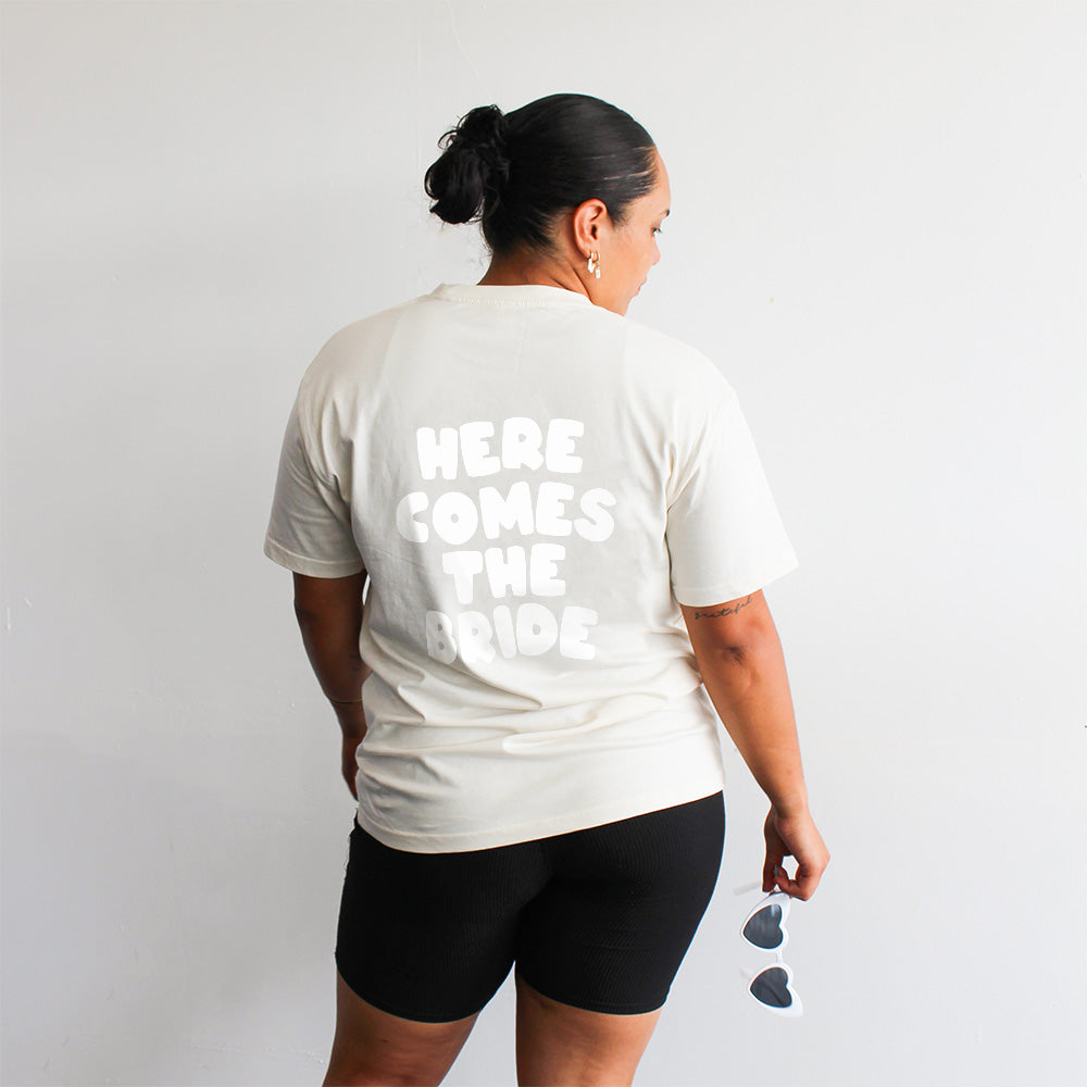 Here Comes The Bride Tee | White on Ecru