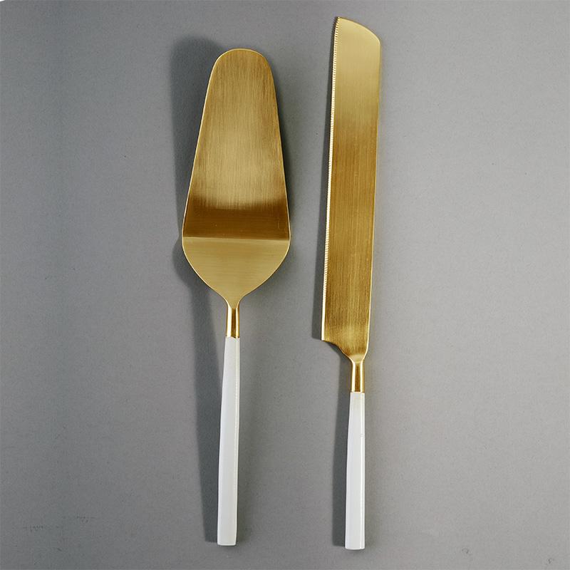 Wedding Cake Knife Set | Gold & White/Black | Nel Lusso