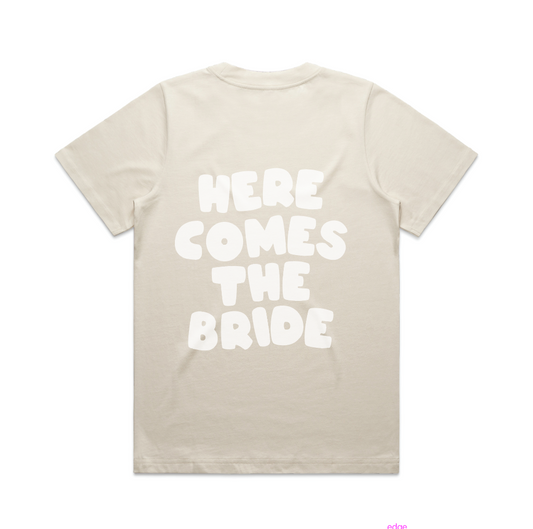 Here Comes The Bride Tee | White on Ecru
