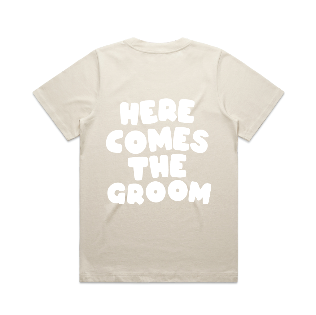 Here Comes The Groom Tee | White on Ecru