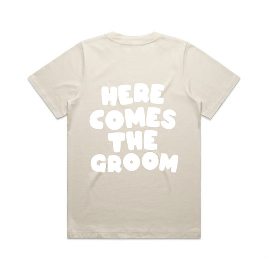 Here Comes The Groom Tee | White on Ecru