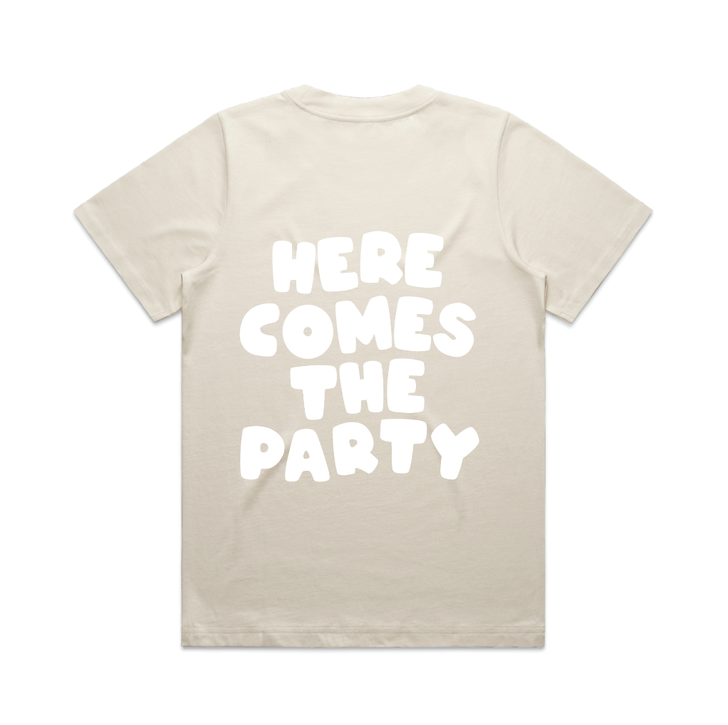 Here Comes The Party Tee | White on Ecru
